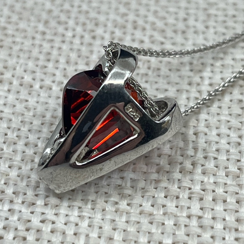 14K White Gold Chain w/ Sterling Silver Garnet Heart Pendant – 18" - Picture 5 of 16
